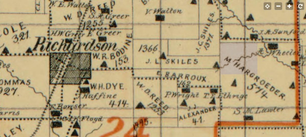 Map showing approximate location of land that is now Huffhines Park